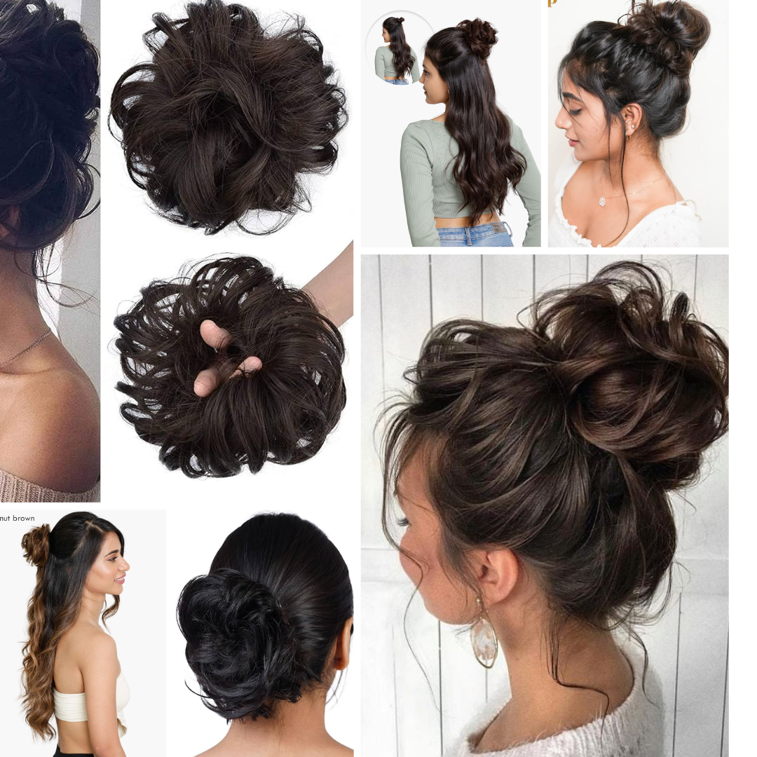 Instant Voluminous Hair Bun Extension - Natural Indian Black & Brown (Buy 1 Get 1 Free)