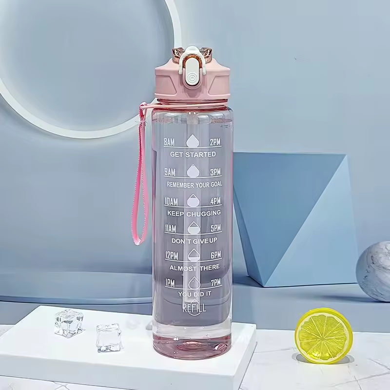 Transparent Plastic Water Bottle (900 ml) With Time Marker ,Multicolor
