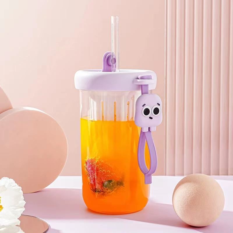 Straw Cup Cartoon Korean Glass | Aesthetic Tumbler with Lid & Straw Pack Of 1