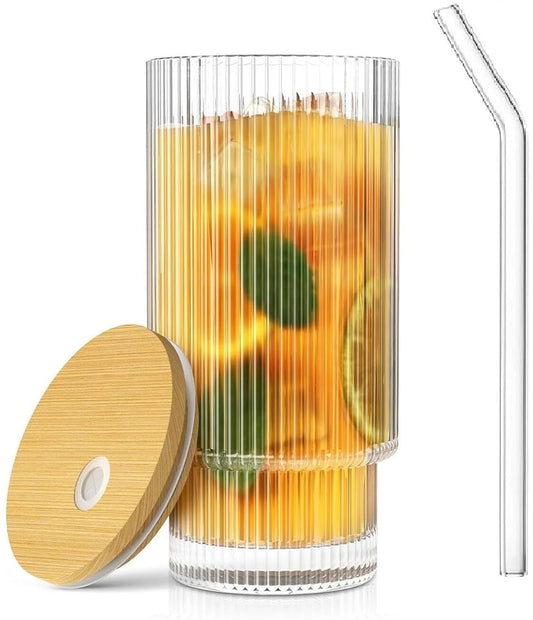 Glass Tumbler with Straw - Pack of 1 (Color May Vary)
