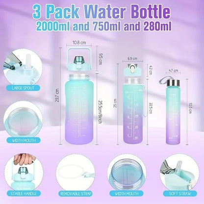 Set of 3 Motivational Water Bottle Sipper – 2 Litre, 700ml & 280ml