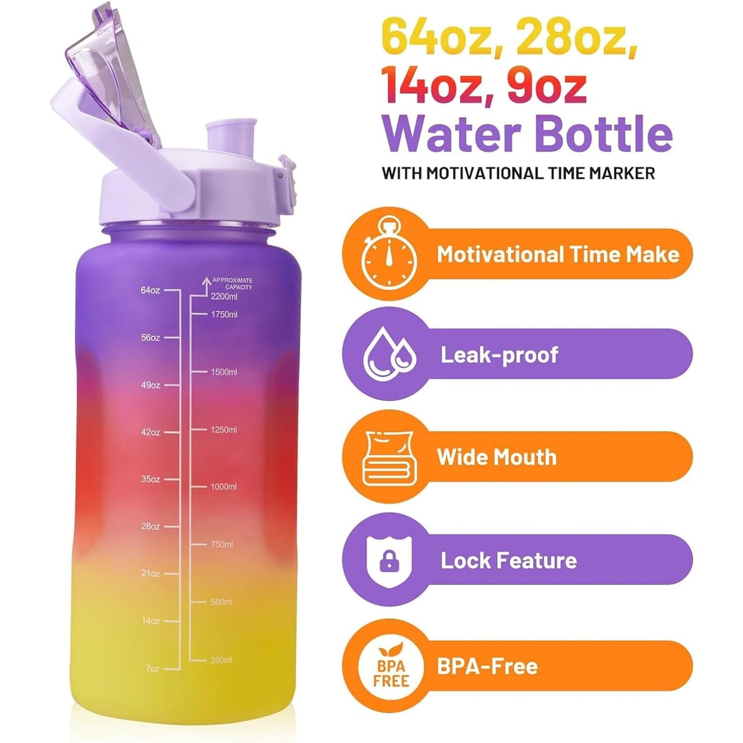 Set of 3 Motivational Water Bottle Sipper – 2 Litre, 700ml & 280ml