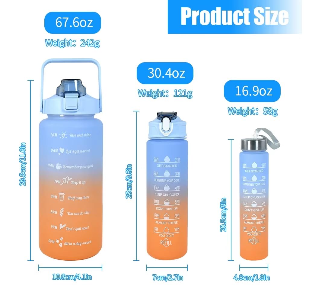 Set of 3 Motivational Water Bottle Sipper – 2 Litre, 700ml & 280ml