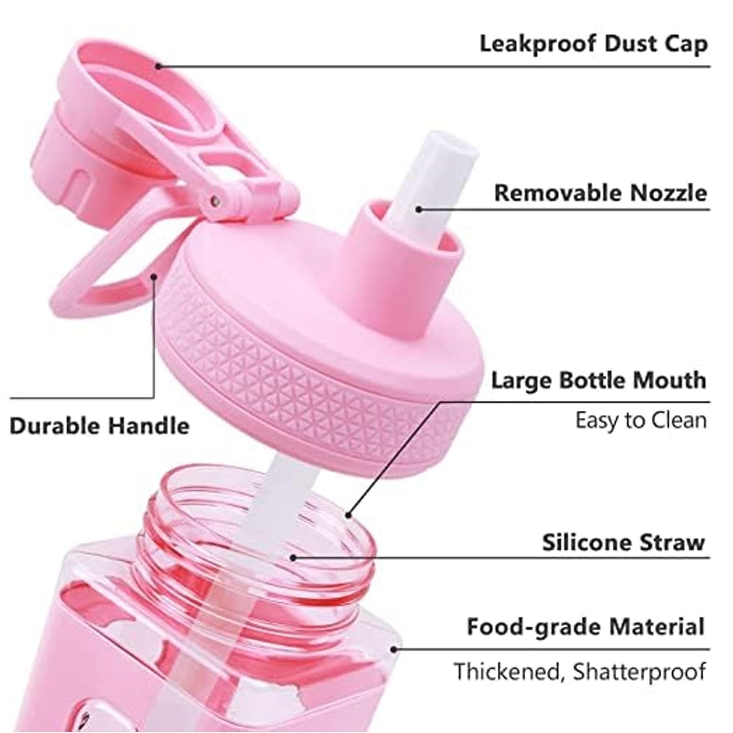 Water Bottle for Girls with Straw & Movable Handle | Leak-Proof BPA-Free Cute Plastic Bottle with 2D & 3D Stickers