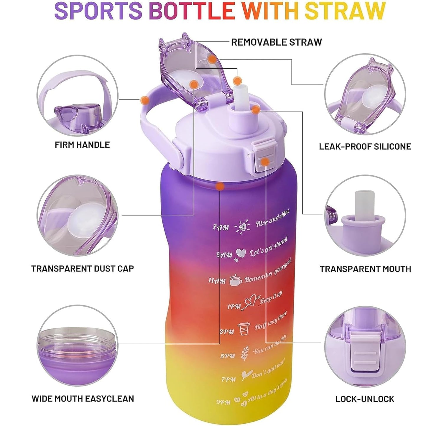 Set of 3 Motivational Water Bottle Sipper – 2 Litre, 700ml & 280ml