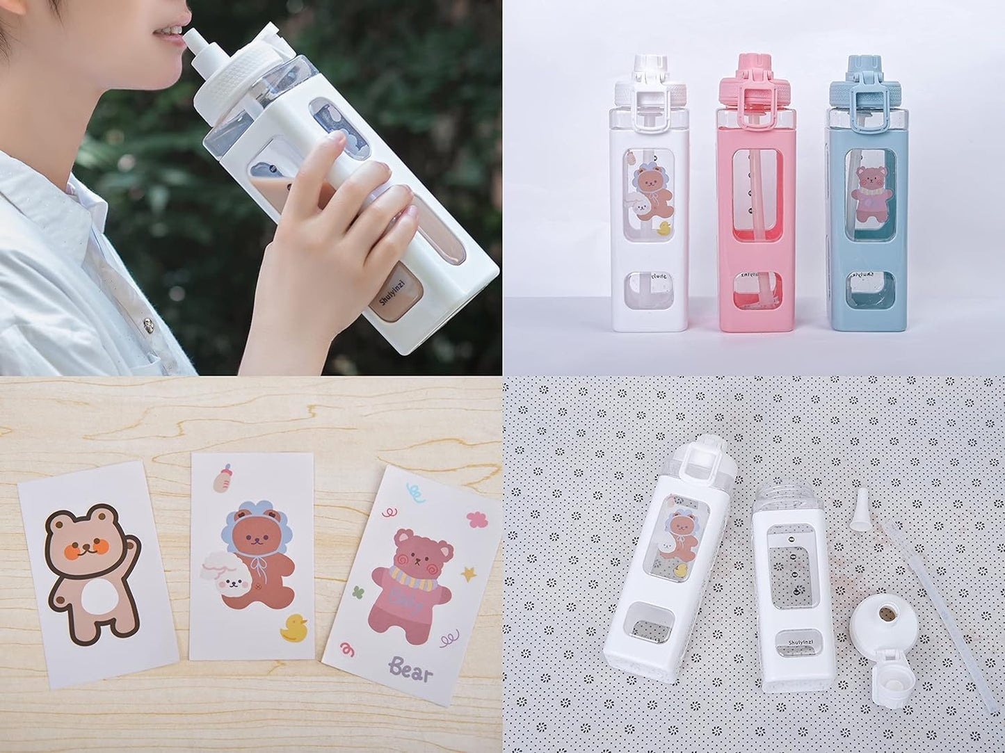 Water Bottle for Girls with Straw & Movable Handle | Leak-Proof BPA-Free Cute Plastic Bottle with 2D & 3D Stickers