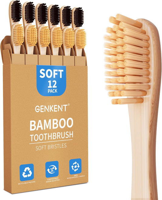 Bamboo Toothbrushes 12 Pack Natural Toothbrushes BPA Free Soft Bristles Toothbrush Eco Friendly Charcoal Toothbrush