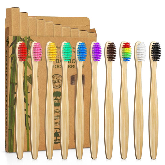 10 Pack Bamboo Toothbrushes – BPA-Free, Biodegradable & Eco-Friendly