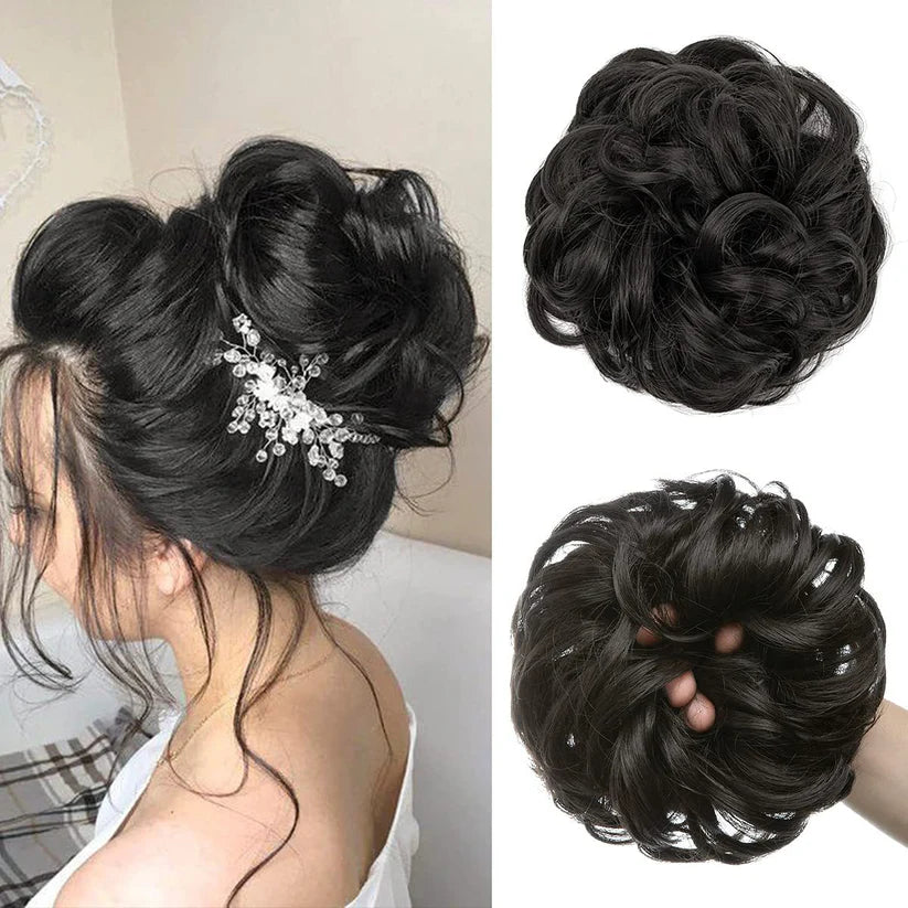 Front Bangs + Hair Bun (Pack of 2) - Fringe Hair Bangs for Forehead & Hair Bun for Messy Hairstyle