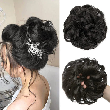 Front Bangs + Hair Bun (Pack of 2) - Fringe Hair Bangs for Forehead & Hair Bun for Messy Hairstyle