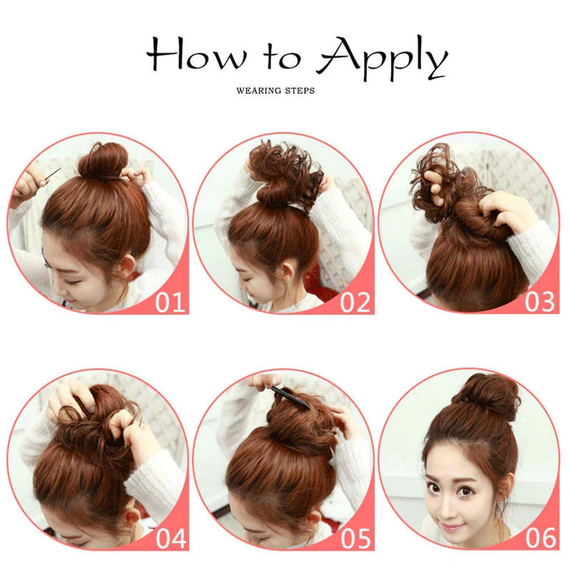 Front Bangs + Hair Bun (Pack of 2) - Fringe Hair Bangs for Forehead & Hair Bun for Messy Hairstyle