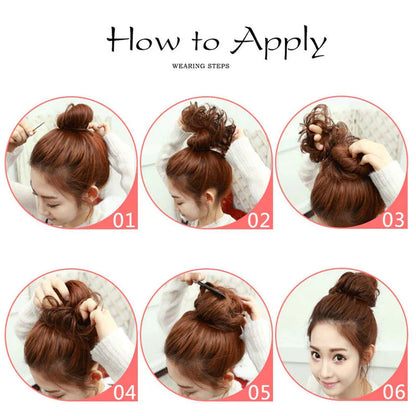Front Bangs + Hair Bun (Pack of 2) - Fringe Hair Bangs for Forehead & Hair Bun for Messy Hairstyle