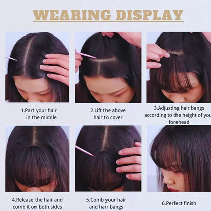 Front Bangs + Hair Bun (Pack of 2) - Fringe Hair Bangs for Forehead & Hair Bun for Messy Hairstyle