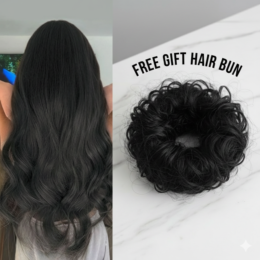 Clip In Hair Extensions 24 Inch Long Invisible Hair Extensions + Free Messy Bun