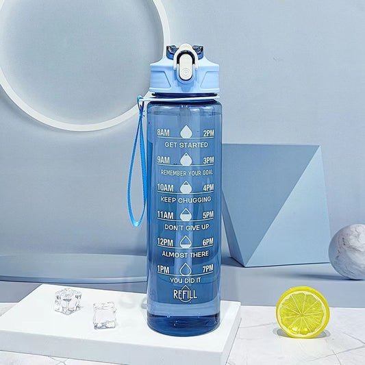 Transparent Plastic Water Bottle (900 ml) With Time Marker ,Multicolor
