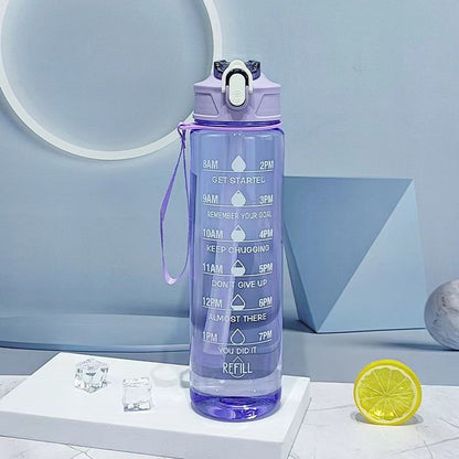 Transparent Plastic Water Bottle (900 ml) With Time Marker ,Multicolor