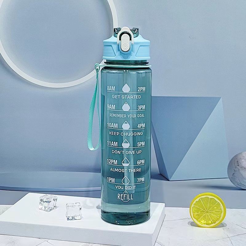 Transparent Plastic Water Bottle (900 ml) With Time Marker ,Multicolor
