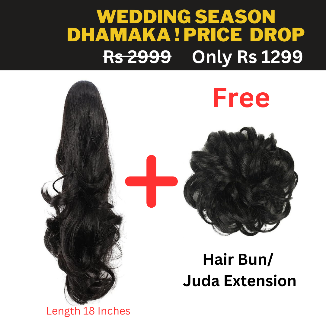 18 Inch Long Ponytail Hair Extension + Free Hair Bun