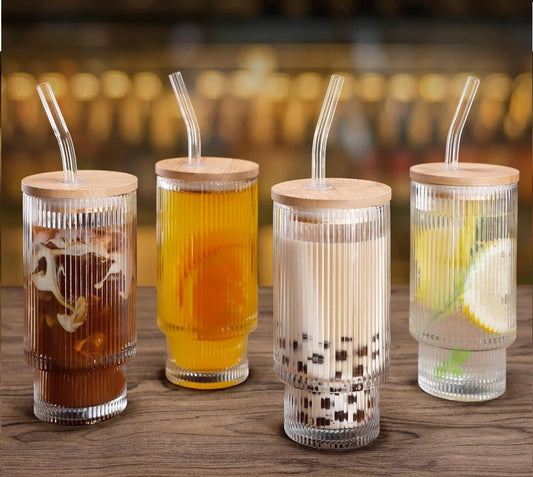 Glass Tumbler with Straw - Pack of 1 (Color May Vary)