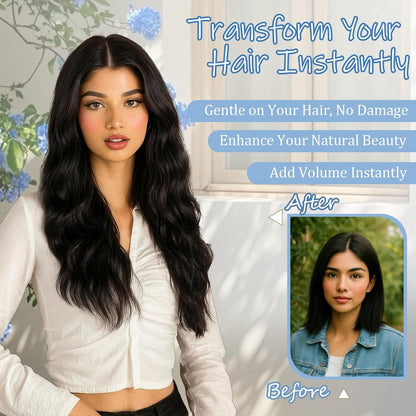 Clip In Hair Extensions 24 Inch Long Invisible Hair Extensions + Free Messy Bun