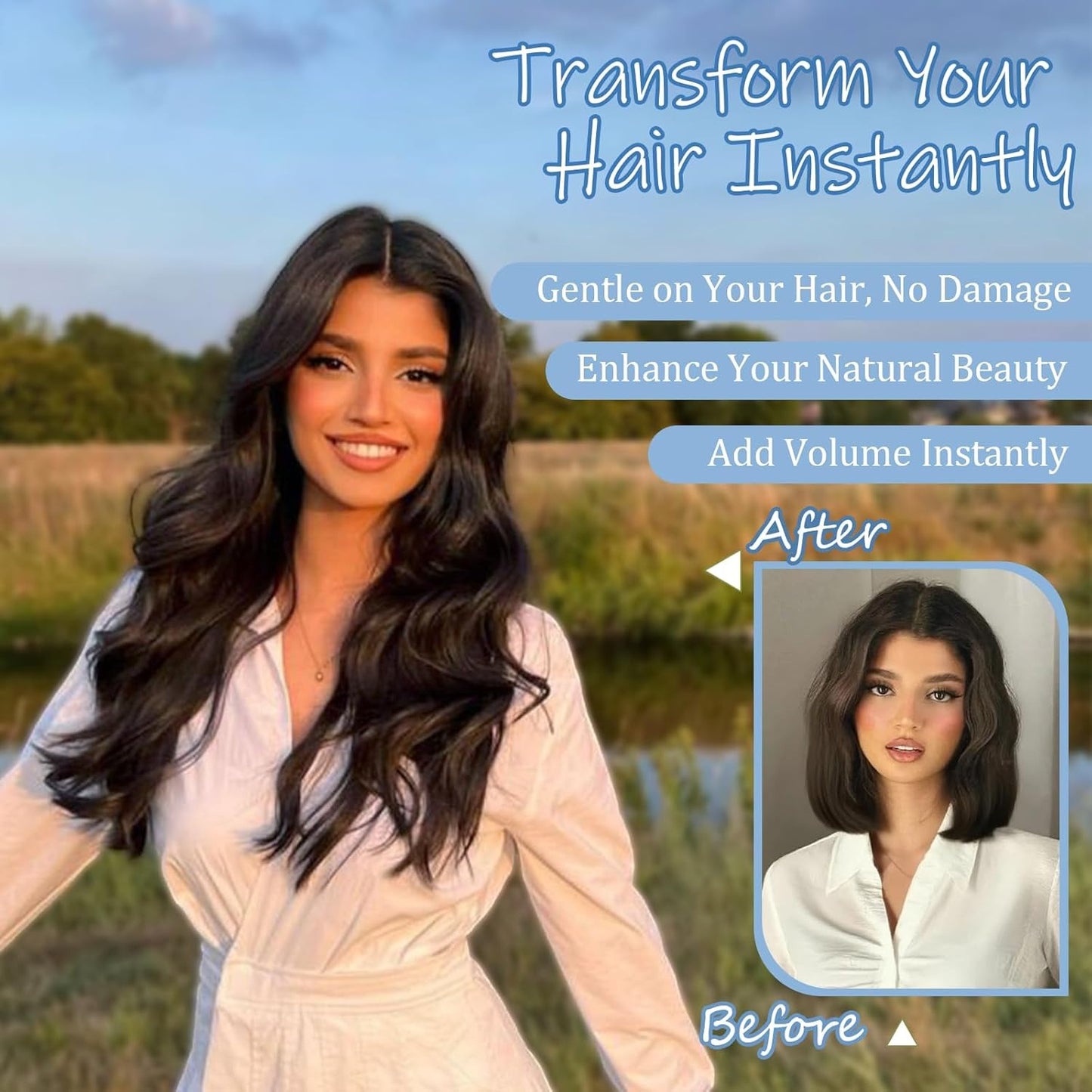 Clip In Hair Extensions 24 Inch Long Invisible Hair Extensions + Free Messy Bun