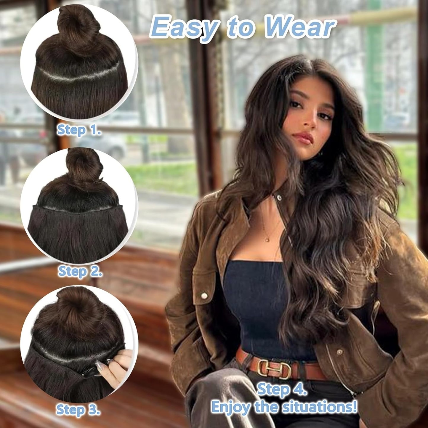 Clip In Hair Extensions 24 Inch Long Invisible Hair Extensions + Free Messy Bun