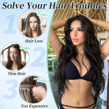 Clip In Hair Extensions 24 Inch Long Invisible Hair Extensions + Free Messy Bun