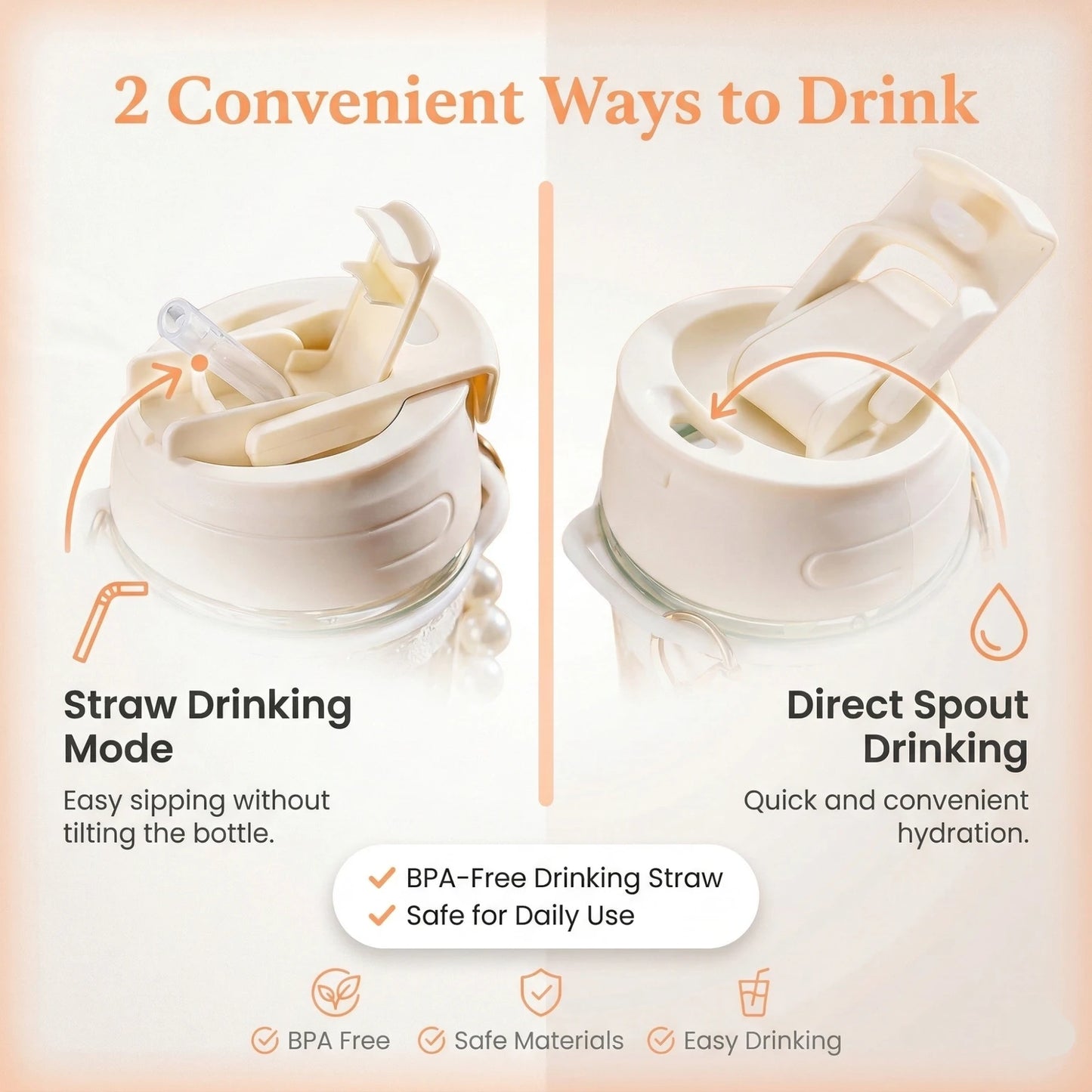 White Pearl Glass Coffee Tumbler with Lid, Silicone Sleeve & Pearl Handle – 350 ml