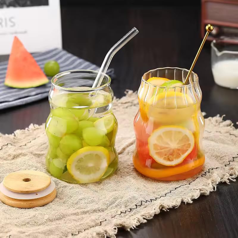 Aesthetic Wave Shape Coffee Tumbler with Wooden Lid & Straw (Pack of 1)