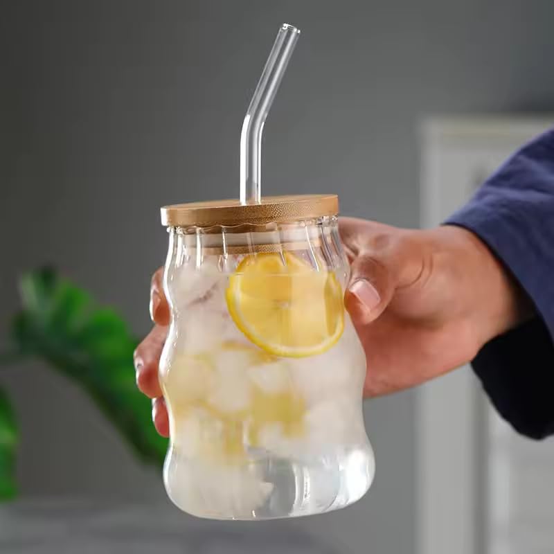 Aesthetic Wave Shape Coffee Tumbler with Wooden Lid & Straw (Pack of 1)