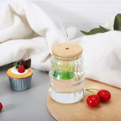 Aesthetic Wave Shape Coffee Tumbler with Wooden Lid & Straw (Pack of 1)