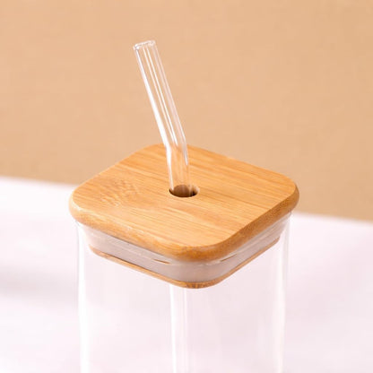 Cute Pink Bow Glass Cup with Bamboo Lid & Glass Straw | 400ml Korean Aesthetic Tumbler