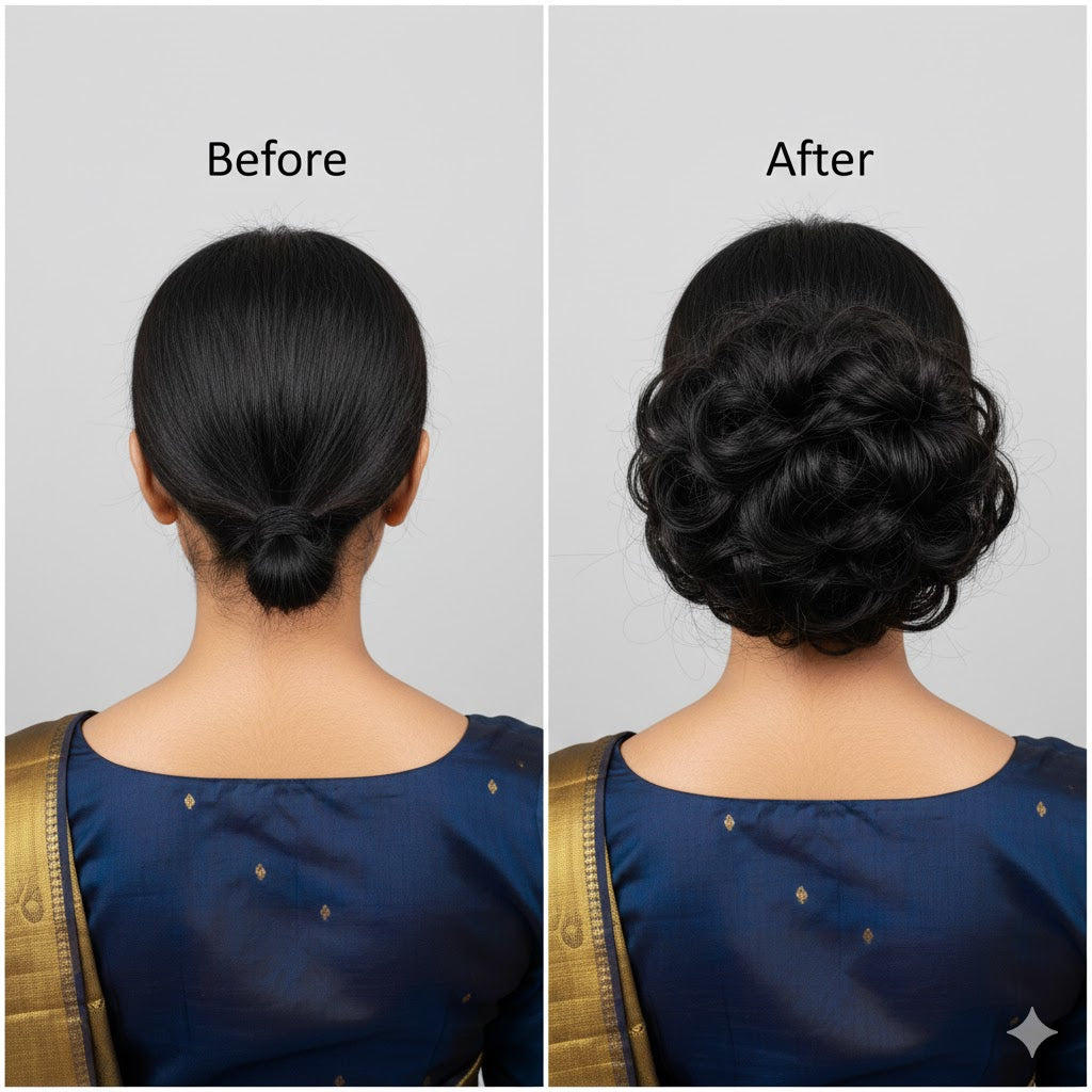 Instant Voluminous Hair Bun Extension - Natural Indian Black & Brown (Buy 1 Get 1 Free)