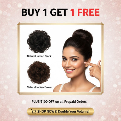 Instant Voluminous Hair Bun Extension - Natural Indian Black & Brown (Buy 1 Get 1 Free)